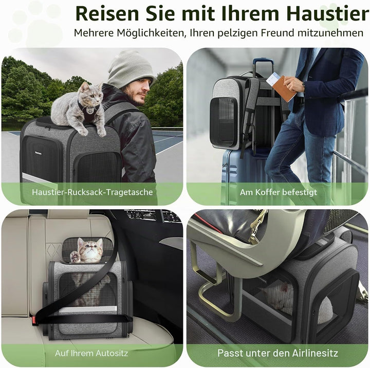 Pawtners Katzentragerrucksäcke mit erweiterbarem Katzenspieltunnel, von Fluggesellschaften zugelasse