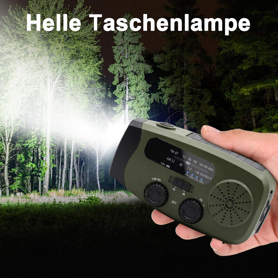 Notfall Kurbel Radio, 2000mAh/7400mWh Akku Kurbelradio Solar Batterie Power Bank USB AM/FM Radio mit