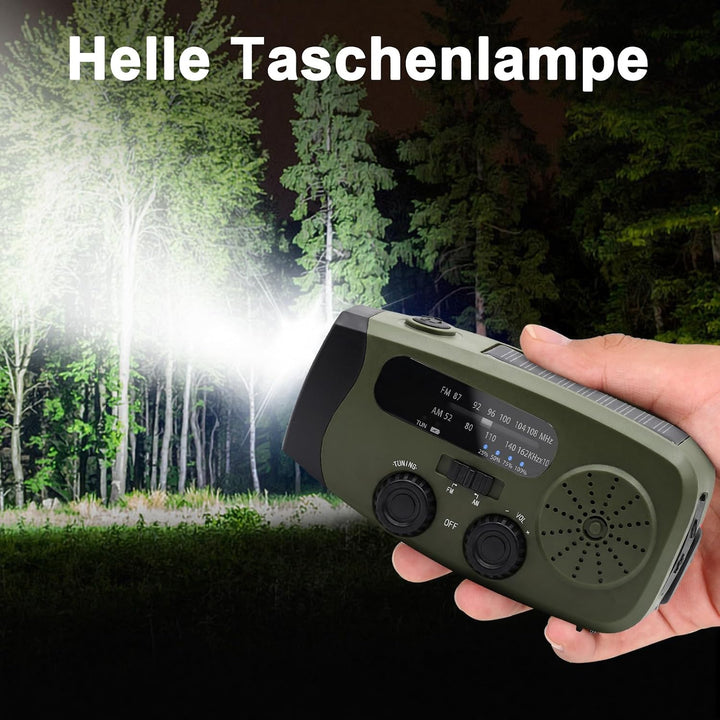 Notfall Kurbel Radio, 2000mAh/7400mWh Akku Kurbelradio Solar Batterie Power Bank USB AM/FM Radio mit