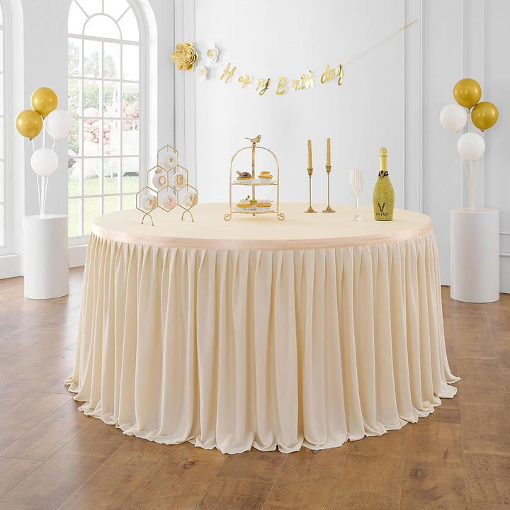 427cm Elfenbein Polyester Tischröcke für Rechteck Tische, Faltenfreie Rüschen Falten Tuch Tutu Tisch