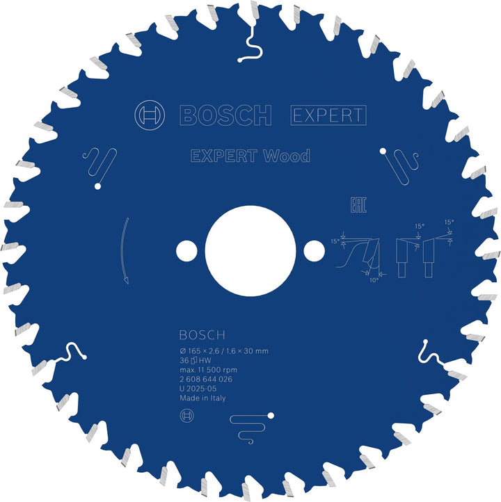 Bosch Professional 1x Kreissägeblatt Expert for Wood (Holz, Sägeblatt Ø 165 x 30 x 2,6 mm, 36 Zähne,