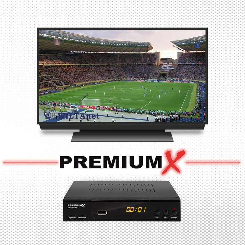 PremiumX Satelliten-Receiver HD 521 FTA Digital SAT TV-Receiver DVB-S2 FullHD HDMI SCART 2X USB Mult