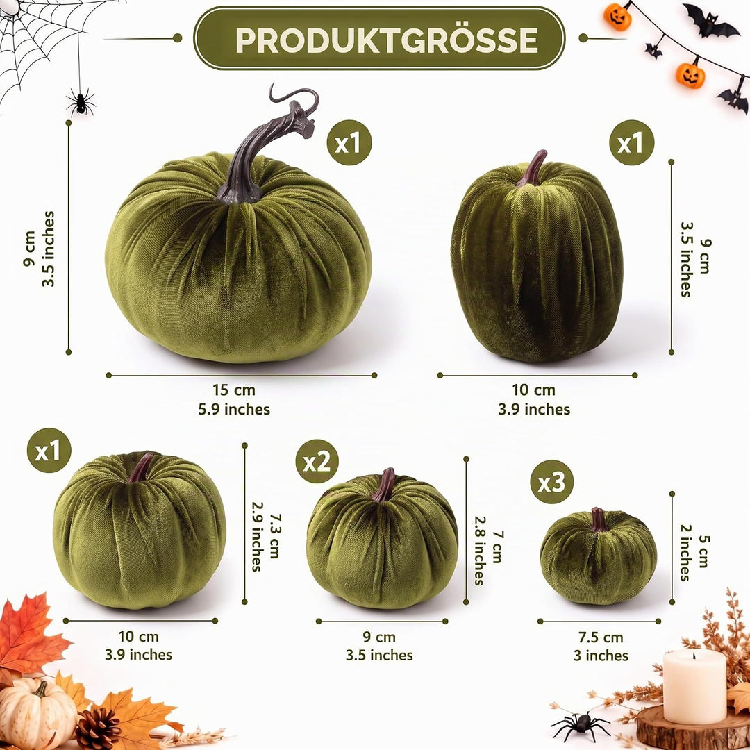 Meiwlong 8 Stück Gemischt Künstlich Kürbisse Grün Samt Tuch Halloween Erntedank Dekoration Requisite