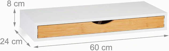 Relaxdays Wandregal mit Schublade, HxBxT: 8 x 60 x 24 cm, Wandschublade skandinavisches Design, MDF,