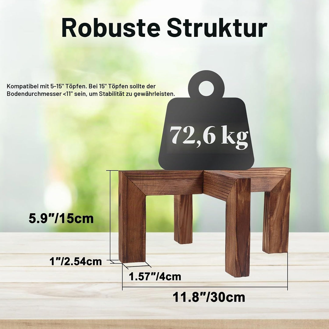 Pflanzenständer, Pflanzenhalter für drinnen und draussen aus Holz, Einzelner Blumentopfständer, Stab