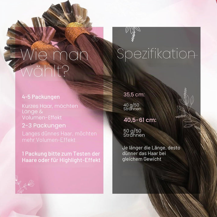 Moresoo Haarverlängerung Echthaar Bondings 55 cm Remy Echthaar Extensions Bondings 