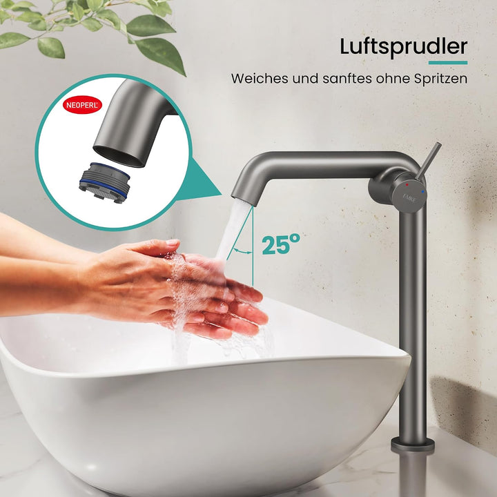 EMKE Wasserhahn Bad Anthrazit Matt, 332 x 220 x 76 mm, Messing, Keramikkartusche, Badarmatur, Wasser