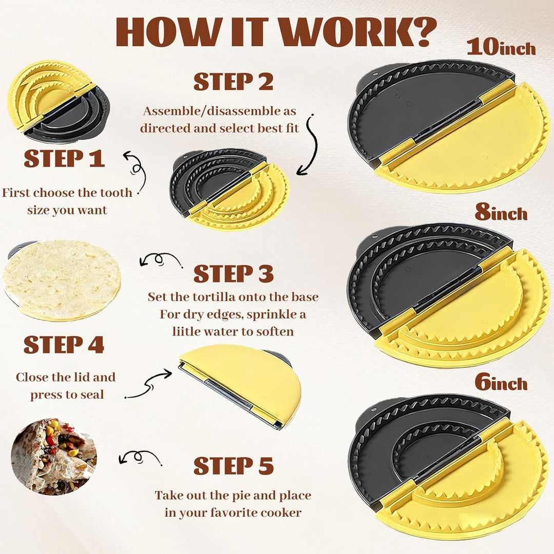 3-in-1 Tortilla Presse, Abnehmbare 15,2–20,3–25,4cm Tortilla Sealer, Quesadilla-Maker, Versiegelung,