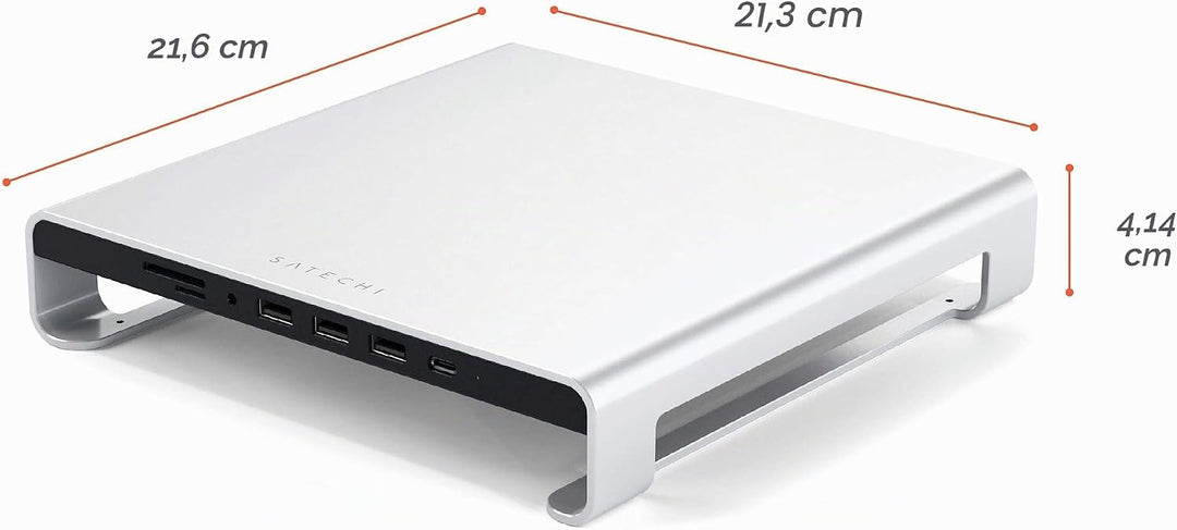 SATECHI Typ-C Aluminium Monitor Stand Hub, mit USB-C Datenport, Micro/SD-Kartensteckplätzen &amp; 3,5mm