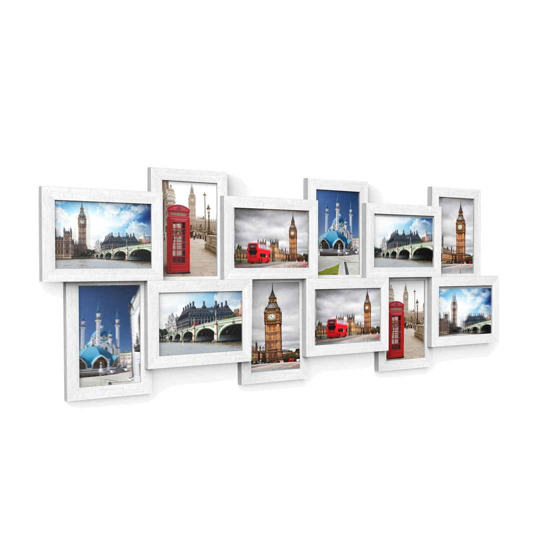 SONGMICS Bilderrahmen für 12 Fotos à 10 x 15 cm, MDF Wandmontage, Weiss RPF22W