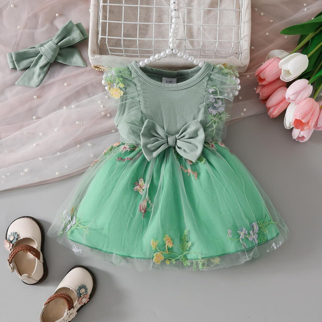 Babykleidung für Neugeborene Mädchen Gerüschtes Kleid mit Blumendruck Sommer Outfits Süsses Schleife