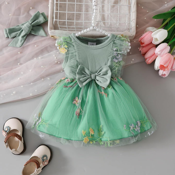 Babykleidung für Neugeborene Mädchen Gerüschtes Kleid mit Blumendruck Sommer Outfits Süsses Schleife