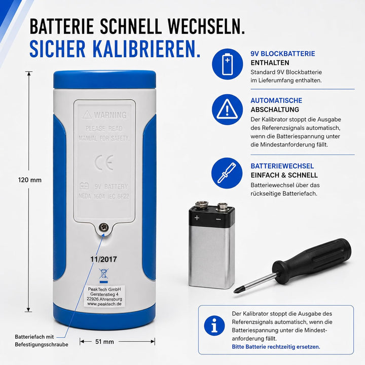 PeakTech 8010 - Schallpegelkalibrator, Decibel Kalibrator für Schallpegel Messgeräte, Einmessen nach