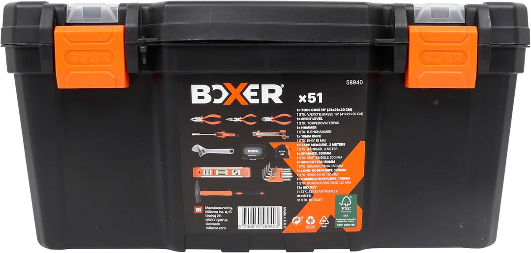 BOXER® Werkzeugkasten gefüllt 51-teilig – Werkzeugkoffer gefüllt mit Hammer, Zangen, Schraubenschlüs