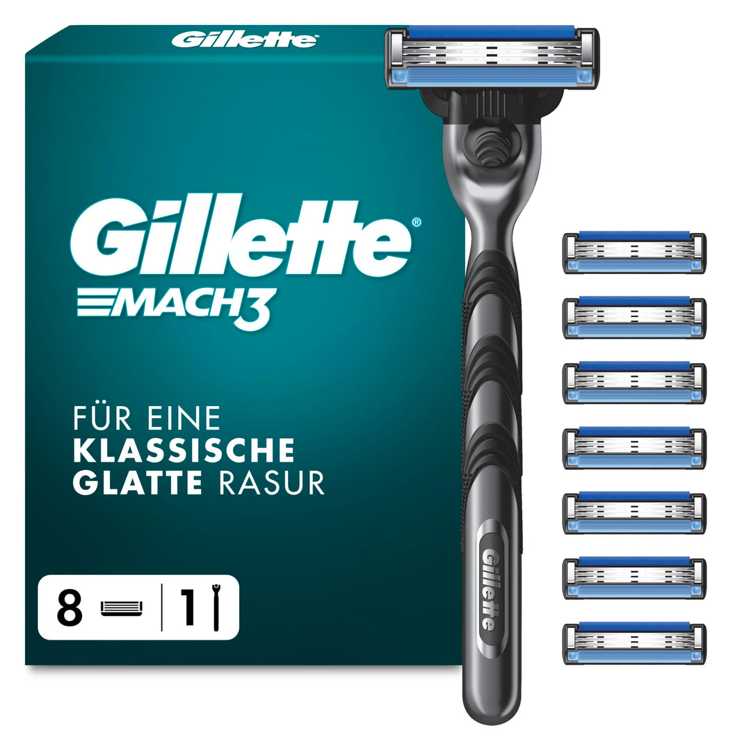 Gillette Mach3 Nassrasierer Herren, Rasierer + 8 Rasierklingen mit 3-fach Klinge, Geschenk für Männe