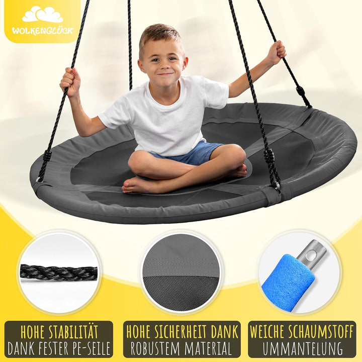 WOLKENGLÜCK® Nestschaukel [Ø 110 cm] - Höhenverstellbare Schaukel Outdoor & Indoor für Kinder und Er
