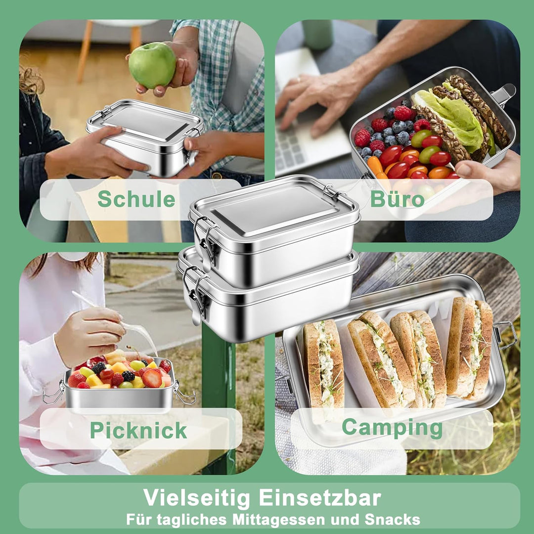 Homikit Brotdose mit Fächern, 2 Stück Edelstahl Bento Box Lunchbox für Kinder & Erwachsene, Lunch Bo