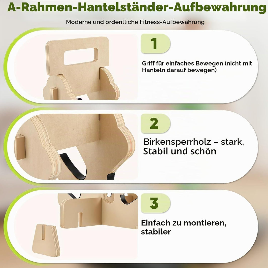 Hantelständer aus Holz, 4-stufiges Hantelregal für Neopren- &amp; Vinyl-Hanteln, platzsparender Kurzhant