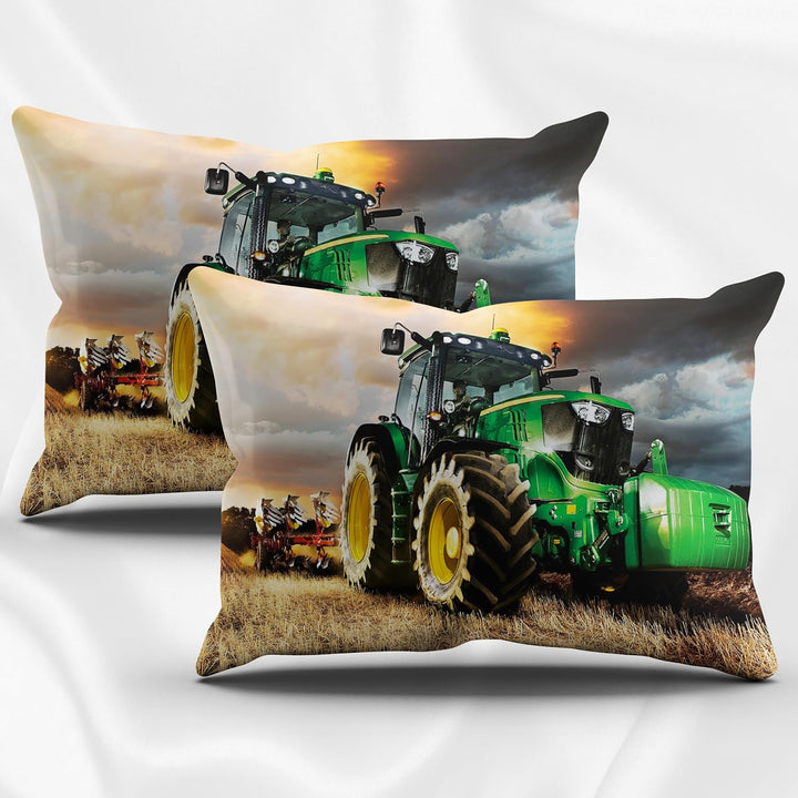 Traktor kinderbettwäsche 220x240cm,3-teilig Grün Traktor Bettwäsche-Set mit Reissverschluss und 2 Ki