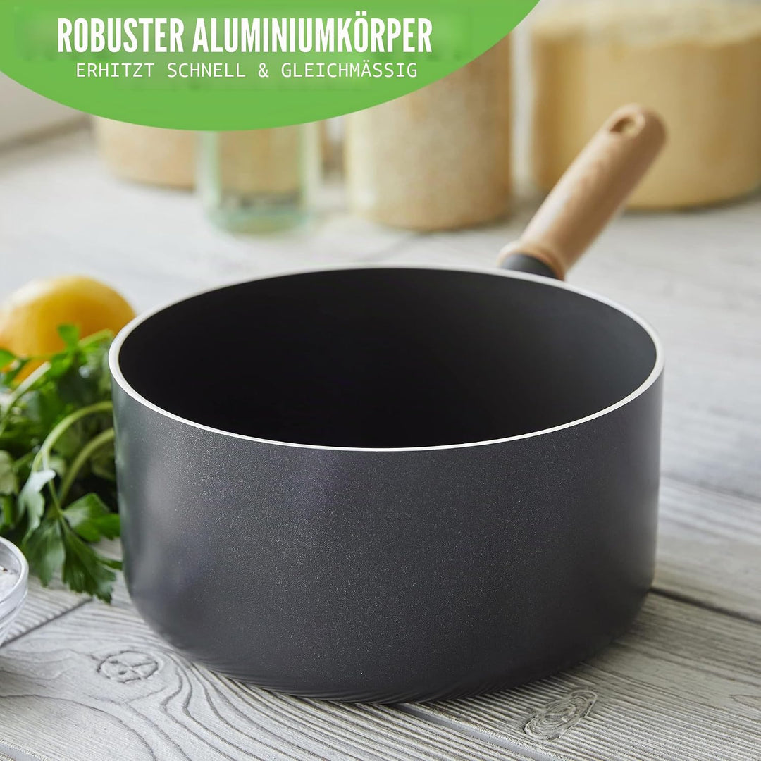 GreenChef Vintage Gesunde keramische Antihaftbeschichtung, 18cm/2,1 Liter Milchtopf, Griff in Holzop