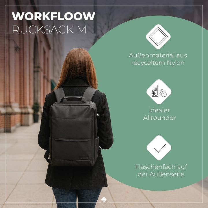 Travelite Handgepäck Rucksack, Laptop Rucksack 15,6 Zoll, WORKFLOW Reiserucksack aus recyceltem Mate