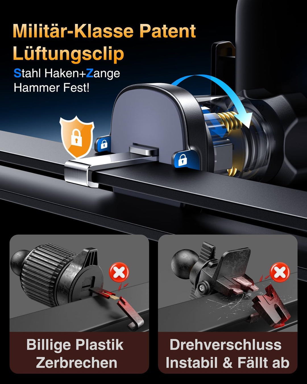 VANMASS Handyhalterung Auto Lüftung [2022 Upgrade Bombenfest Lüftungshaken] 360°Drehbar 100% Silikon