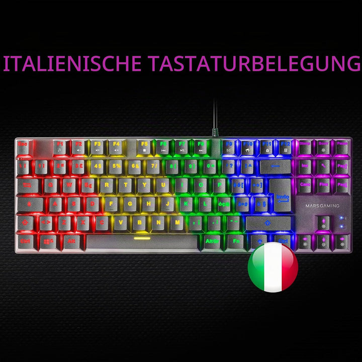 Mars Gaming MK80 Schwarz, Mechanische Gaming Tastatur TKL FRGB, Antighosting, Switch Mechanischer Ro