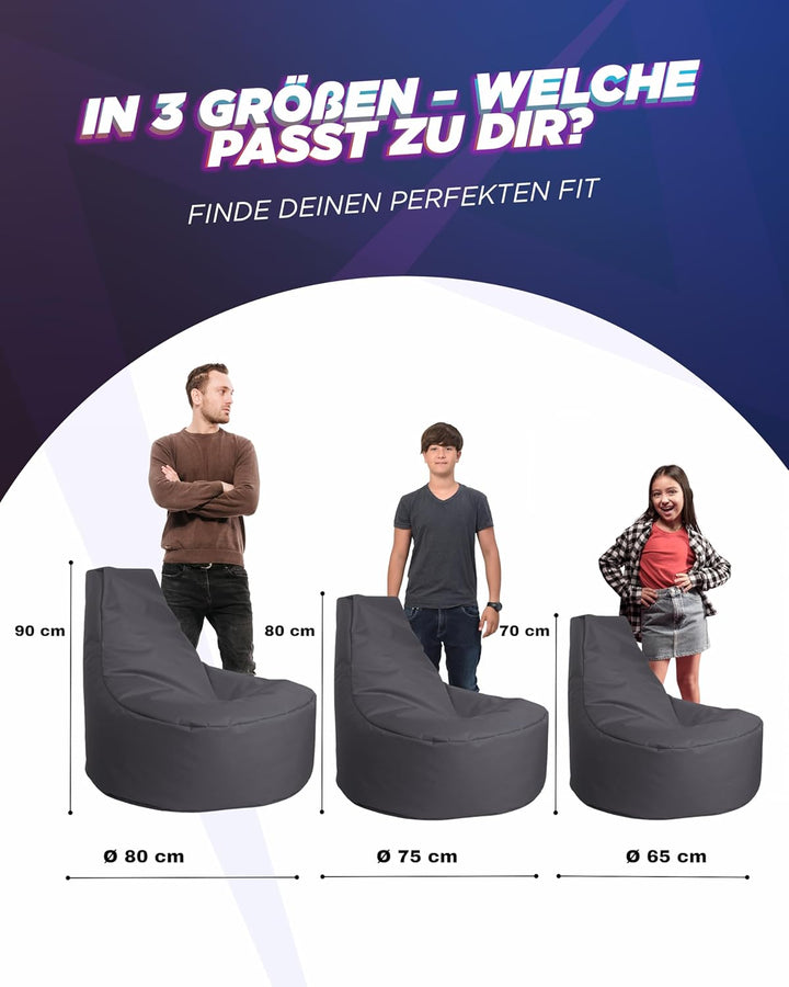 PATCH HOME Gamer Sessel Sitzsack Beanbag in 2 verschiedenen Grössen und 25 XXL - 80cm Durchmesser, 3