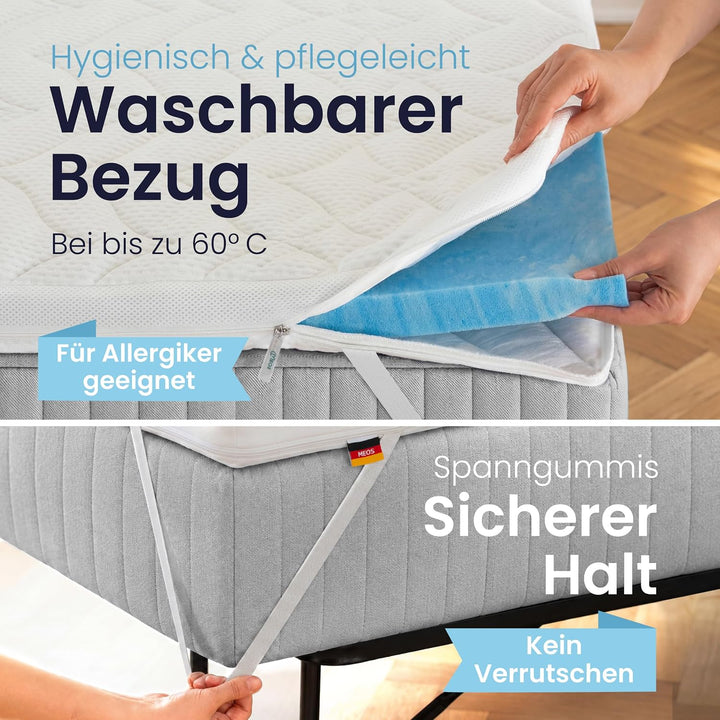 Meos® Gel-Schaum Topper 160x200cm für Matratzen &amp; Boxspringbett - Made in Germany - hohes RG50 - Bez