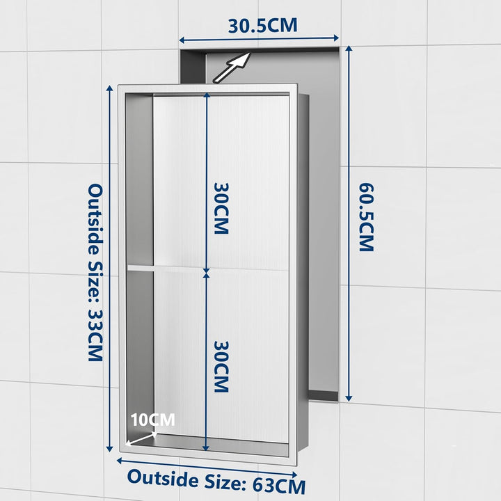 Neodrain Wandnische Dusche Edelstahl Duschnische Doppelregal für Badezimmer 60 x 30 cm, Doppelschich