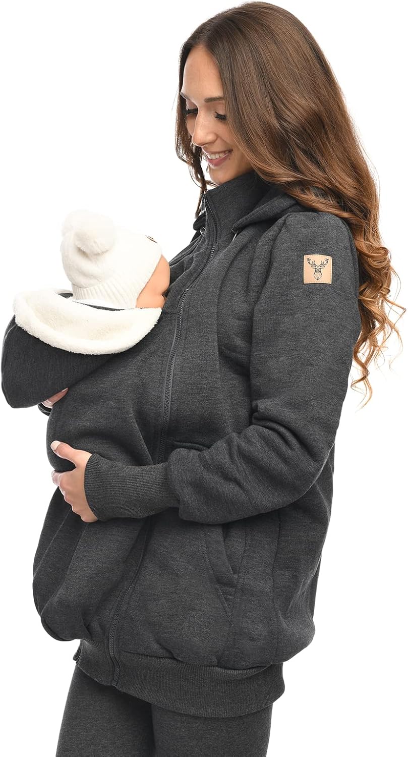 MijaCulture 3in1 Tragejacke Umstandspullover für Tragetuch für Babytrage Kängurujacke 4132 (Grau, S)