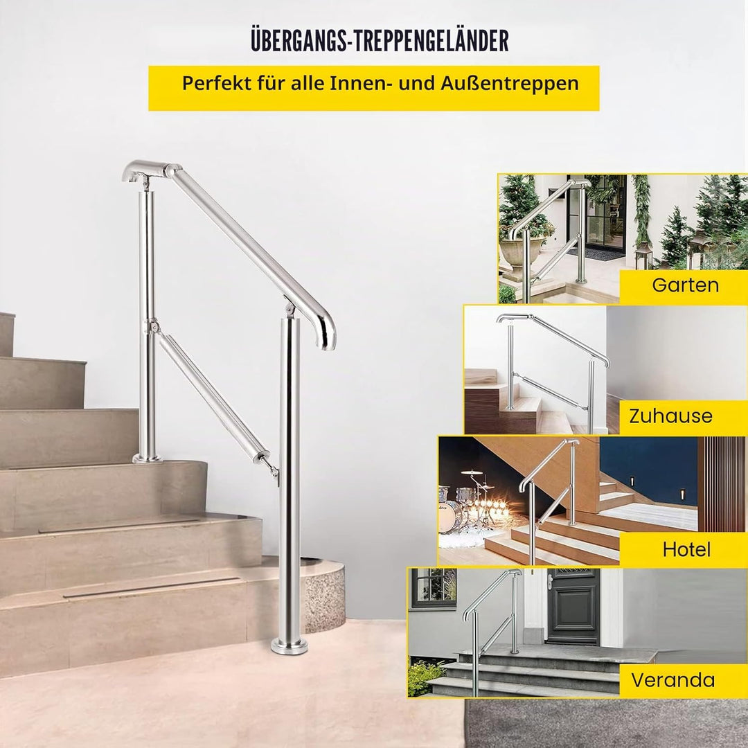 Happybuy Treppengeländer 5 Stufen, Hauseingang Handlauf Edelstahl mit Pfosten, Verstellbare Eingangs