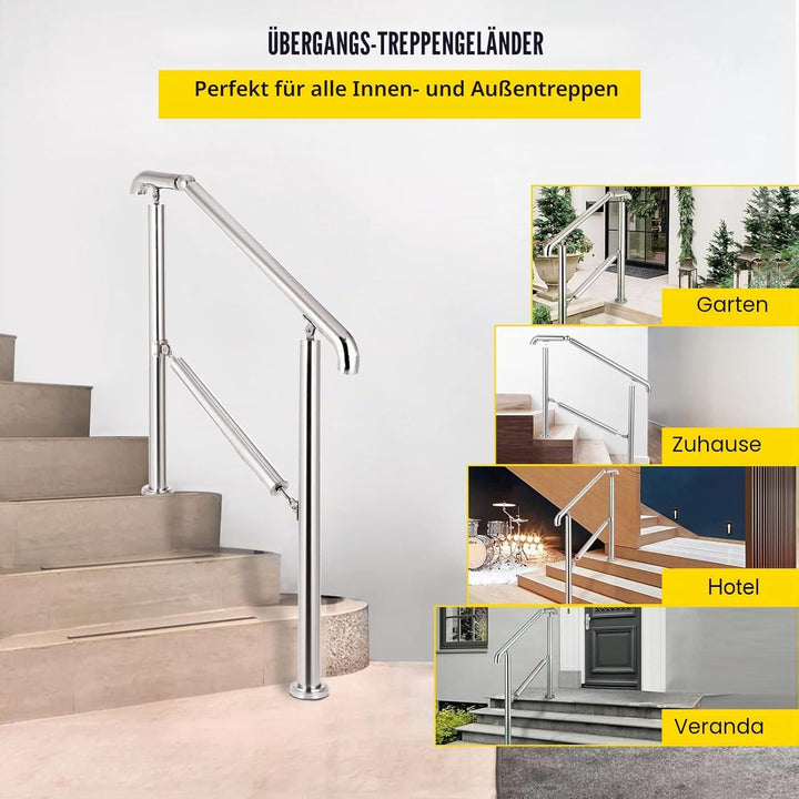 Happybuy Treppengeländer 5 Stufen, Hauseingang Handlauf Edelstahl mit Pfosten, Verstellbare Eingangs
