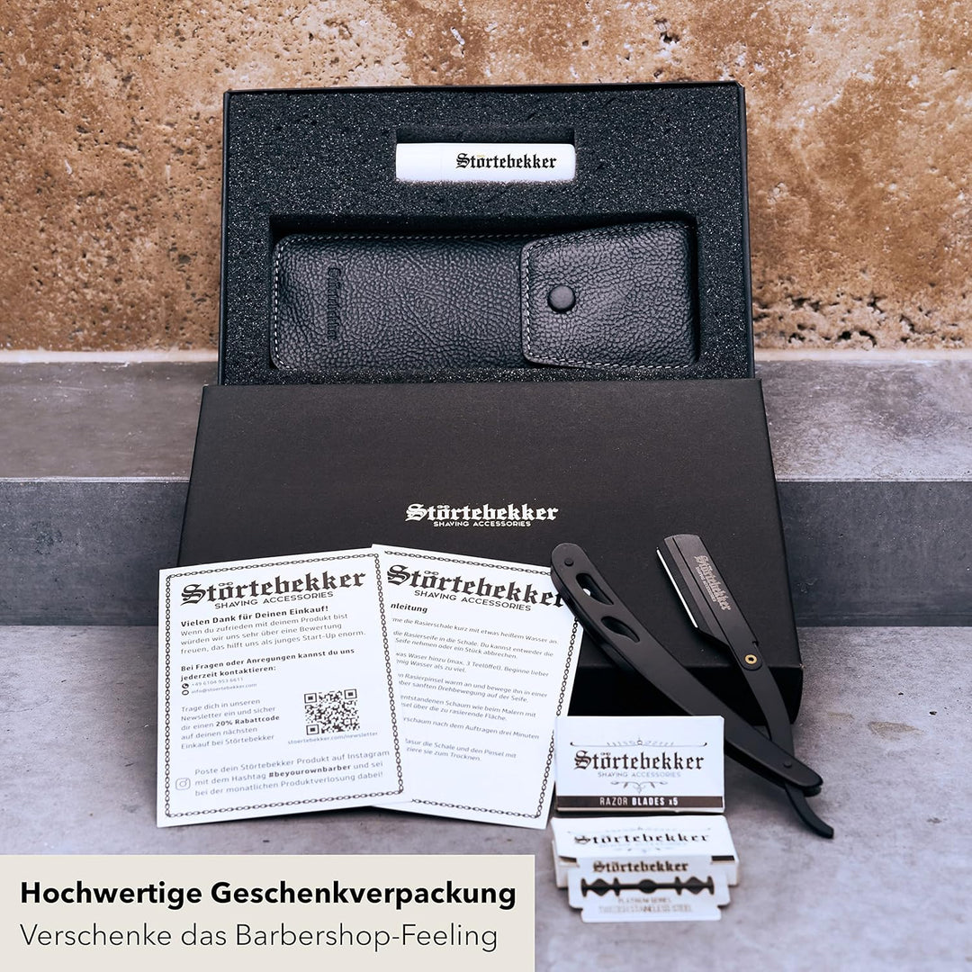 Störtebekker® Rasiermesser im handgefertigten Lederetui inkl. Alaunstift - Straight Razor mit Rasurg