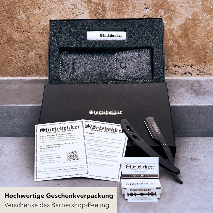 Störtebekker® Rasiermesser im handgefertigten Lederetui inkl. Alaunstift - Straight Razor mit Rasurg
