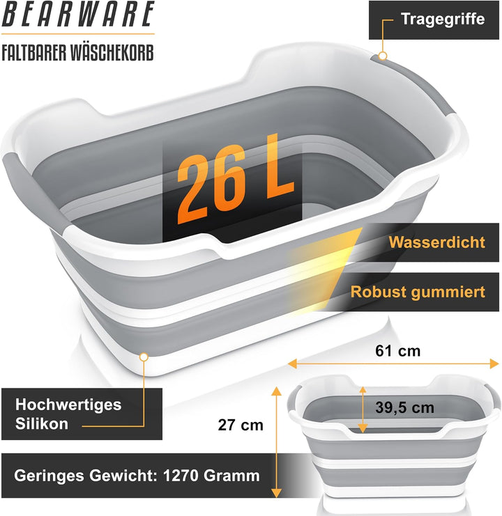 Bearware - Wäschekorb faltbar - 26 Liter - zusammenklappbarer Aufbewahrungskorb - Wanne Aufbewahrung