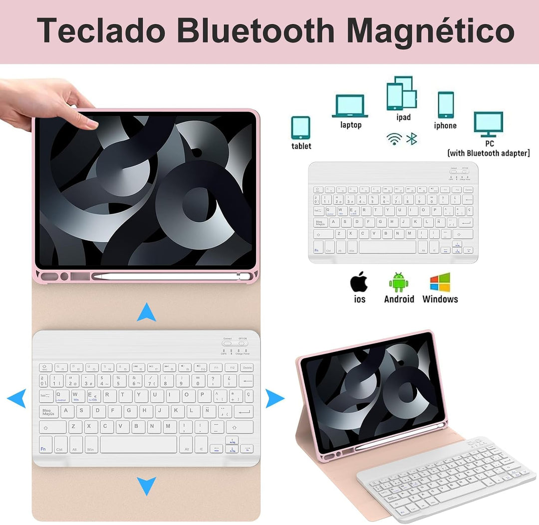Tastatur für iPad Air 5/4 Generation, 27,6 cm (10,9 Zoll), Hülle mit Tastatur für iPad Air 5/4, Rosa