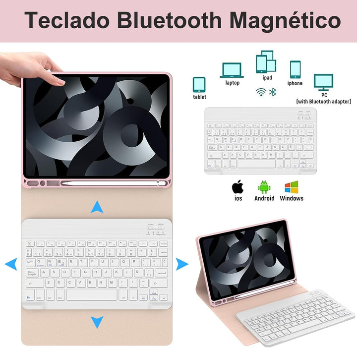 Tastatur für iPad Air 5/4 Generation, 27,6 cm (10,9 Zoll), Hülle mit Tastatur für iPad Air 5/4, Rosa