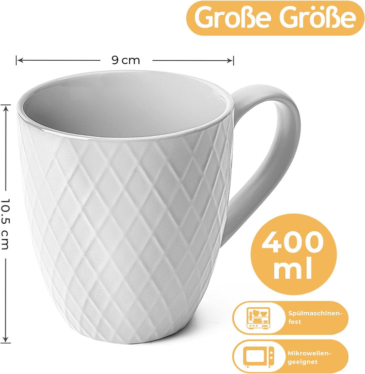 MIAMIO – 6 x 400 ml – Kaffeetassen Set/Becher – Moderne Keramik Tasse Matt – Kaffeetasse gross – Pal