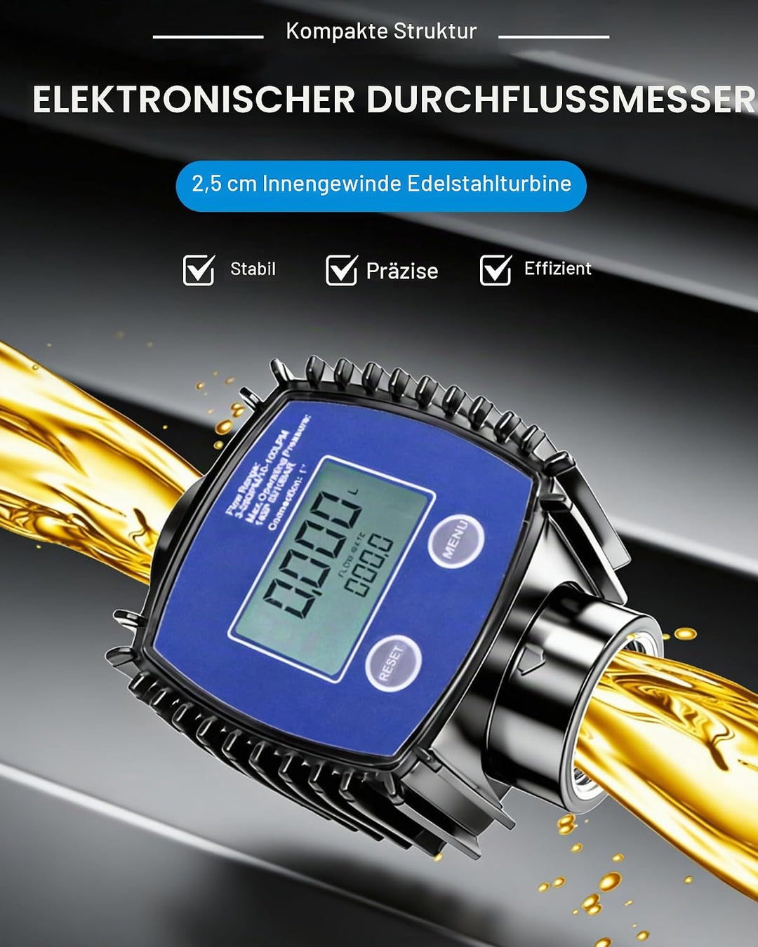 Durchflussmesser Digitalanzeige, Hochpräziser Wasser-Diesel-Durchflussmesser, Durchflussmesser für D