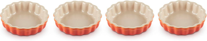 Le Creuset 4er-Set Tarteförmchen aus Steinzeug, Je 200 ml/ Ø 11 cm, Ofenrot, 91017411090000, Ofenrot