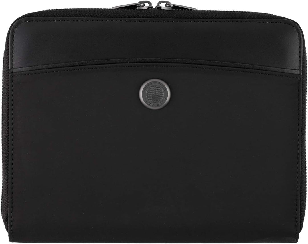 Hugo Boss A5 Konferenzmappe Zip Contour Schwarz Leder Reisverschluss, HTM005A