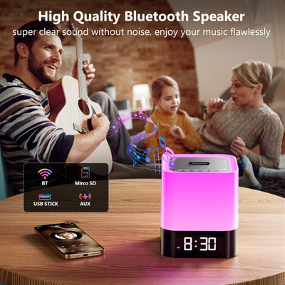Bluetooth Lautsprecher mit Licht Nachttischlampe Touch Dimmbar Wecker Nachtlicht RGB Farbwechsel LED