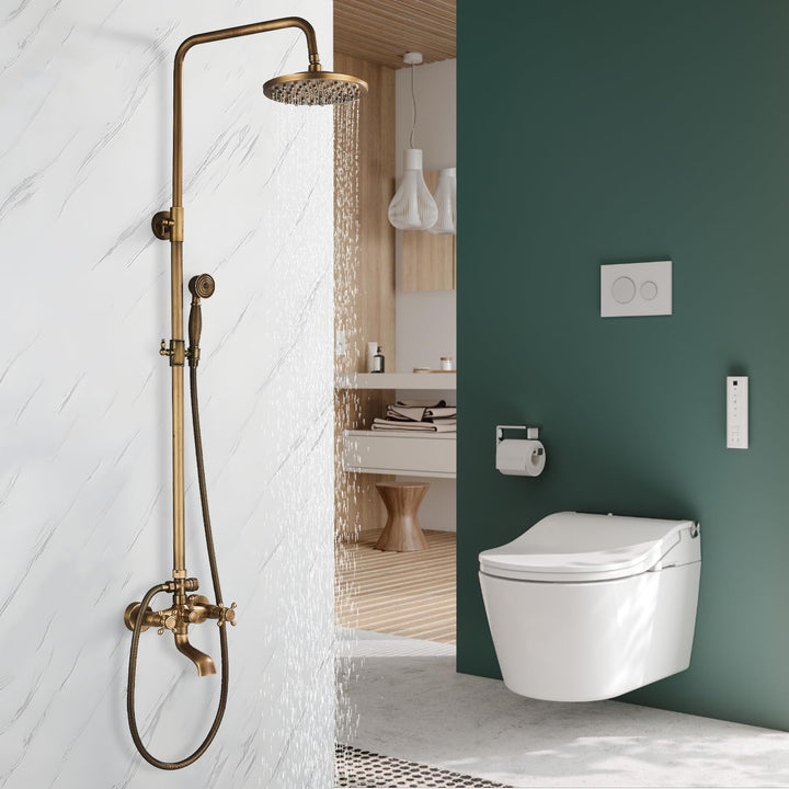 Duschsystem mit Regendusche, Antik Messing, Edelstahl, mit Handbrause, Kopfbrause, Verstellbarer Dus