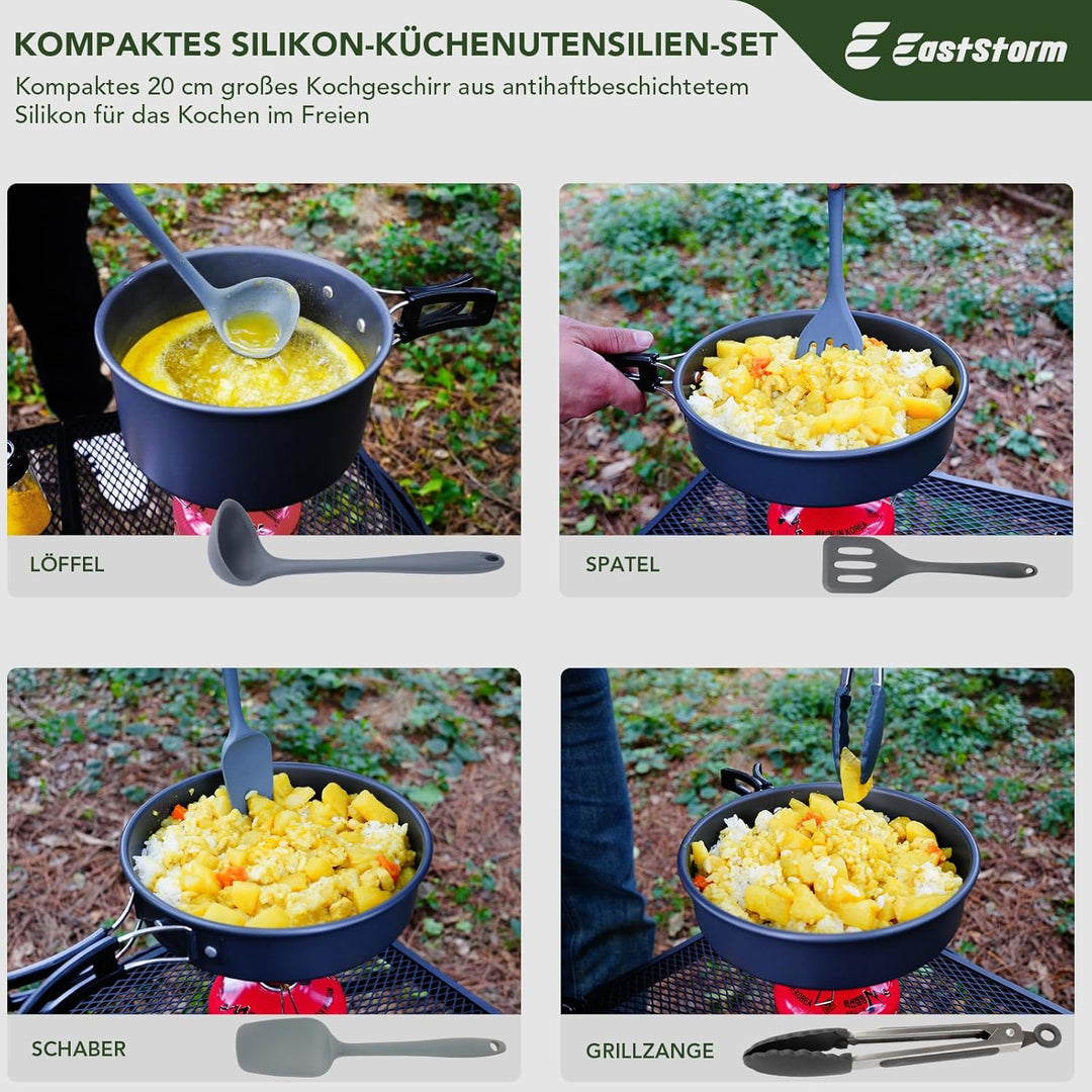 Camping Küchenhelfer Set mit Wasserdichter Tasche für Camping Kochgeschirr Grau, Grau