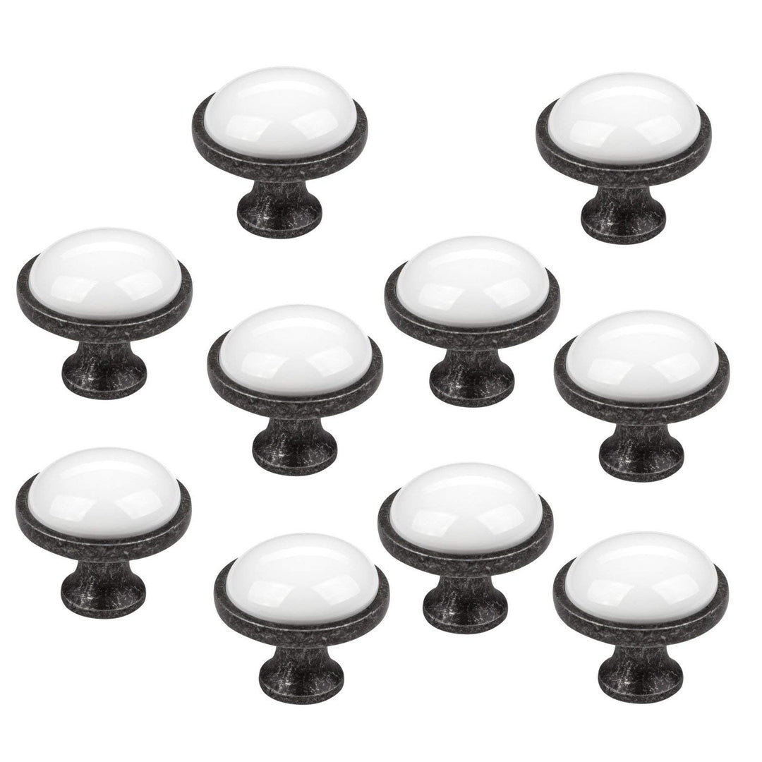 SO-TECH® 10er SET Schubladenknopf Knopf Griffe ANSGAR Ø: 34 mm weiss mit Metallfuss in Silberoptik A