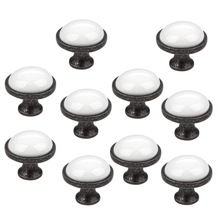 SO-TECH® 10er SET Schubladenknopf Knopf Griffe ANSGAR Ø: 34 mm weiss mit Metallfuss in Silberoptik A