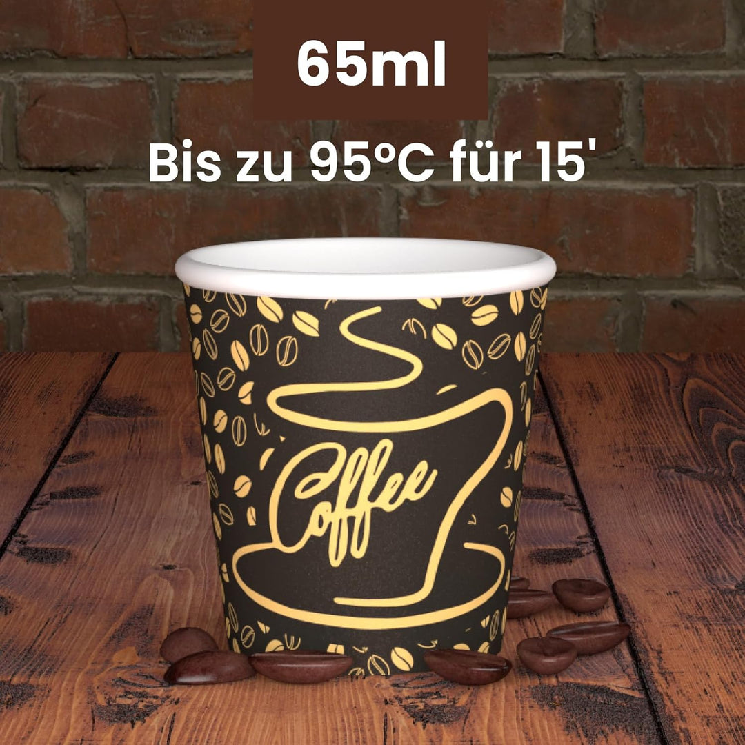 1000 Kaffeebecher aus Papier, 65 ml, CoffeeGoldCUP, umweltfreundlich, biologisch abbaubar, Einwegbec