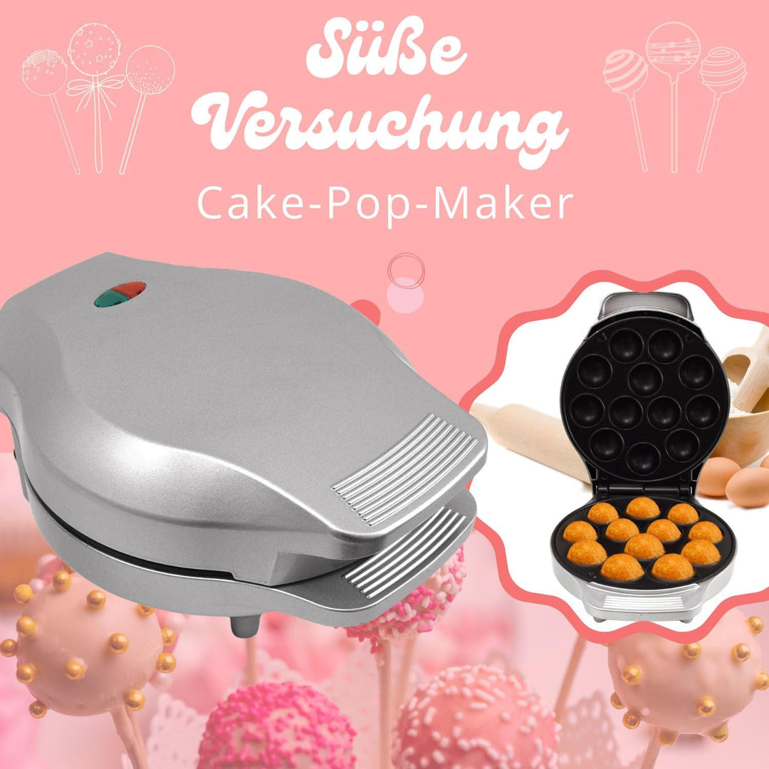 Syntrox Cake Pop Maker | Maschine | Popcakes Maker für 12 Cake Pops, 1200 Watt, Silber, Antihaftbesc