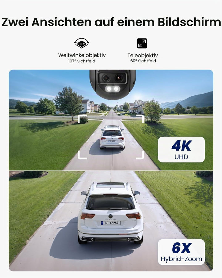 Reolink 4K 8MP Wi-Fi 6 PTZ Überwachungskamera Aussen WLAN mit Auto-Tracking-Zoom, Dual-Objektiv, Dua
